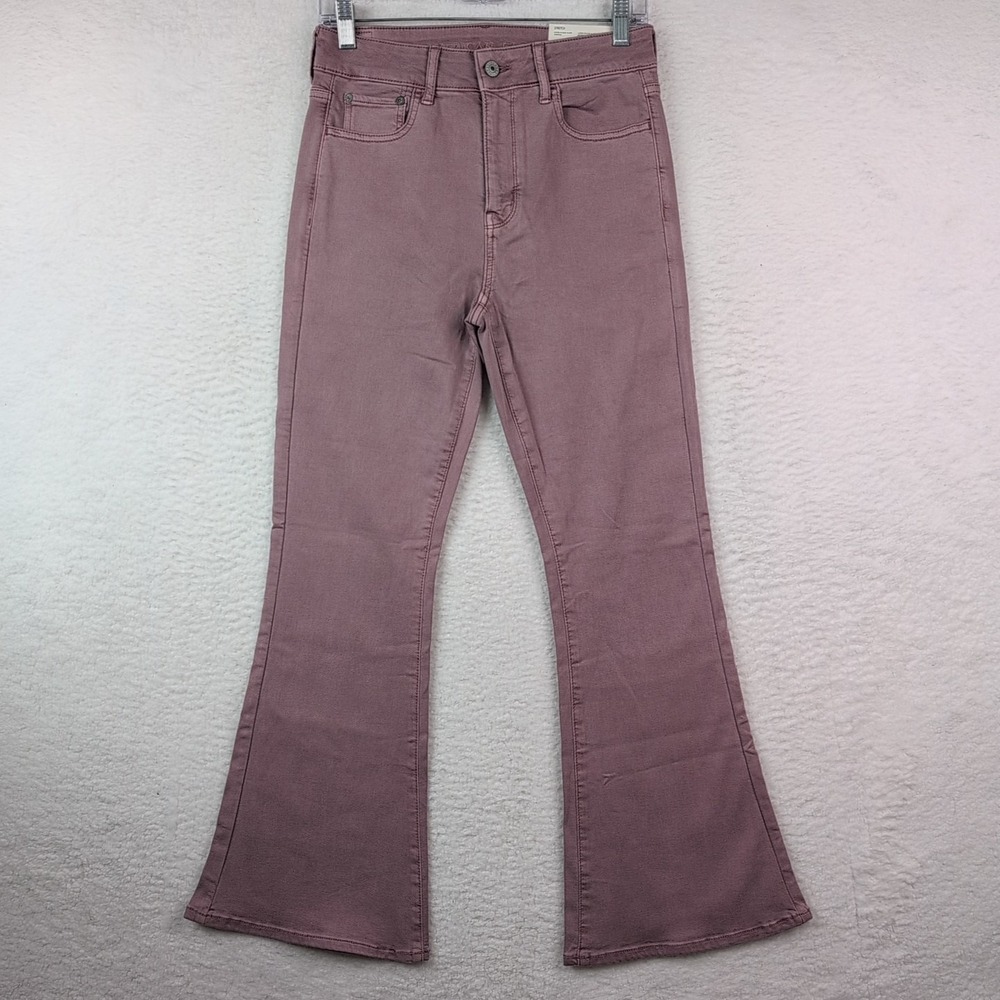 NWT American Eagle Super Hi-Rise Flare Jeans Women's‎ 4 SHORT Rose Pink Stretch